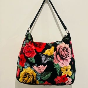 VERA BRADLEY HAVANA ROSE VIVIAN RETIRED BLACK W/ BRIGHT ROSES HOBO SHOULDER BAG